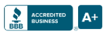 A blue sign that says accredited business.